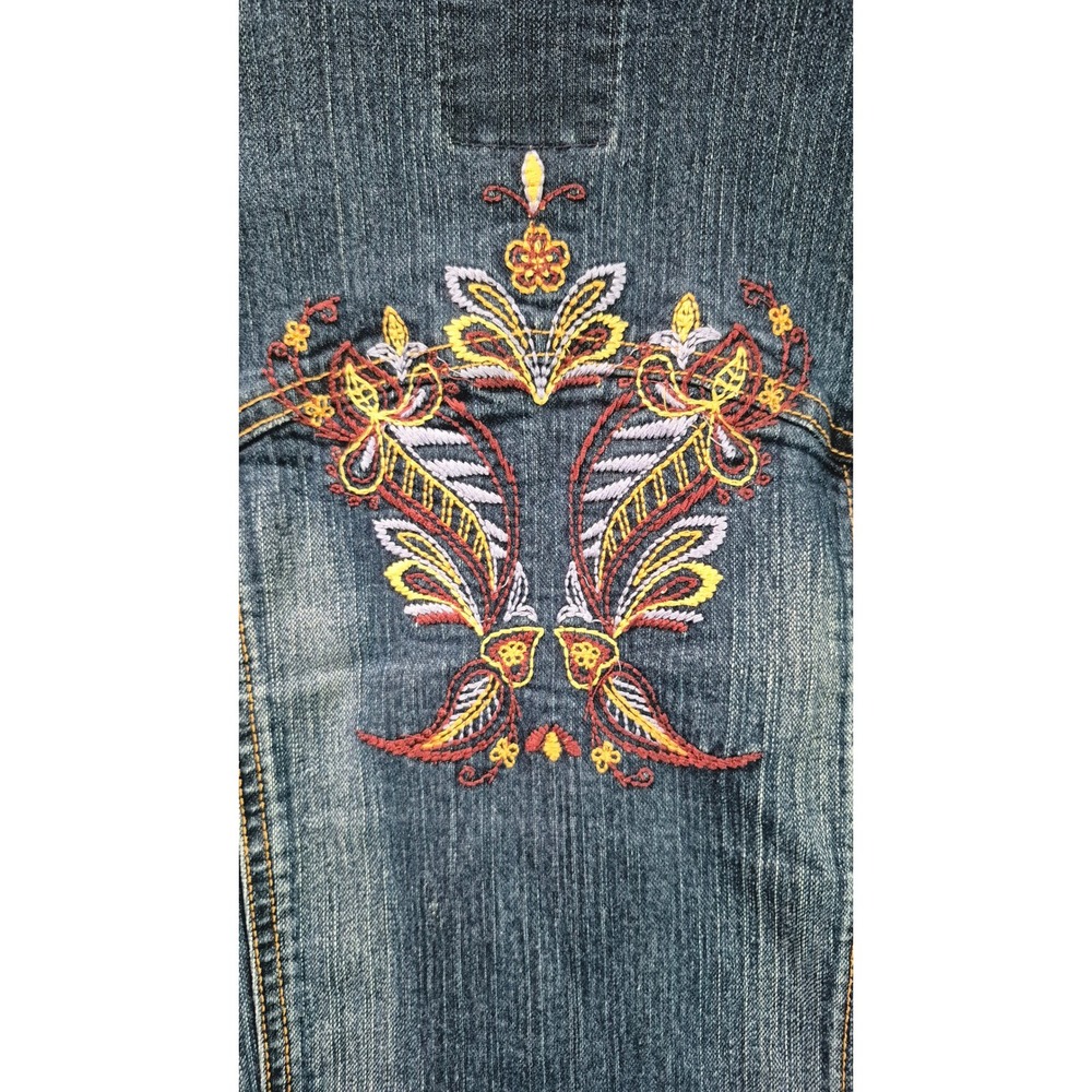 Gloria Vanderbilt Cowgirl Chic Boho Wash Embroidered Back Denim Jacket Size M